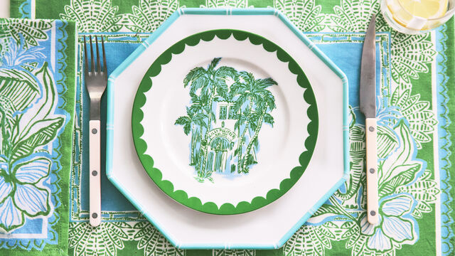 Blue and green table setting